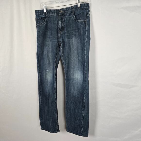 DKNY Mott Jeans Women's 20 (waist 32) Blue Dark Wash Slightest Distress Straight - Picture 11 of 16
